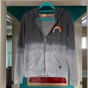 Aviator Nation zip up rainbow hoodie in grey tie dye fade XS